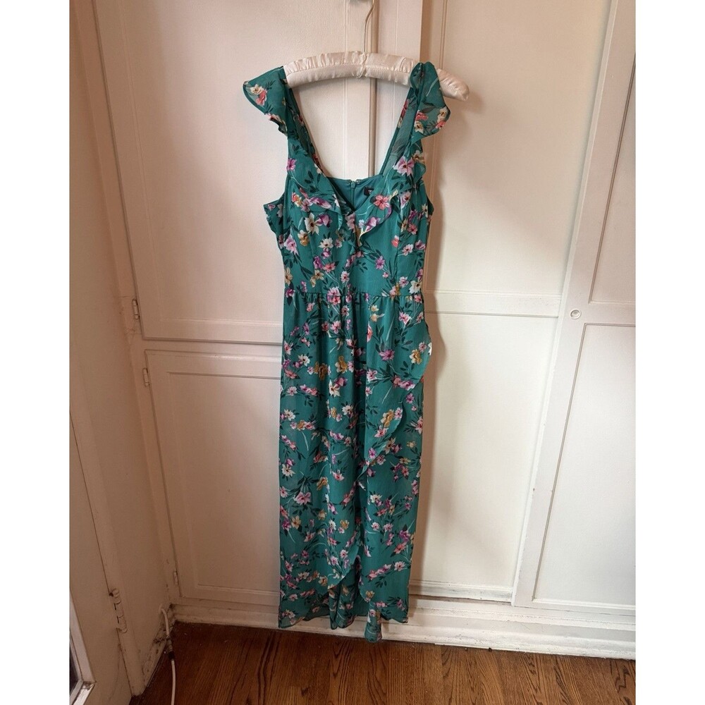 GUESS Green Floral Ruffle Maxi Dress Size 8 Chiffon Wedding Guest Backless